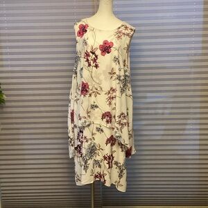 Floral Sleeveless Dress - White and Pink